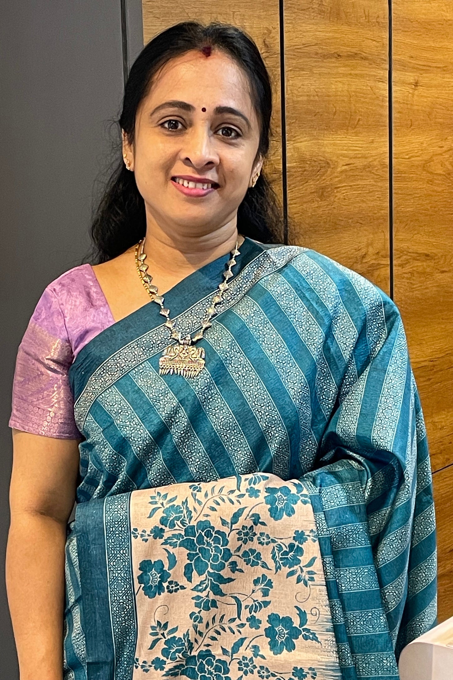 Printed Semi Tussar Silk-Peacock Blue | MBCC20
