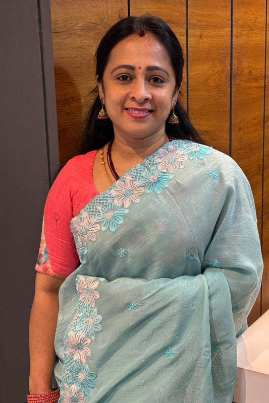 Cutwork Designer Saree| MCW02| Ice Blue