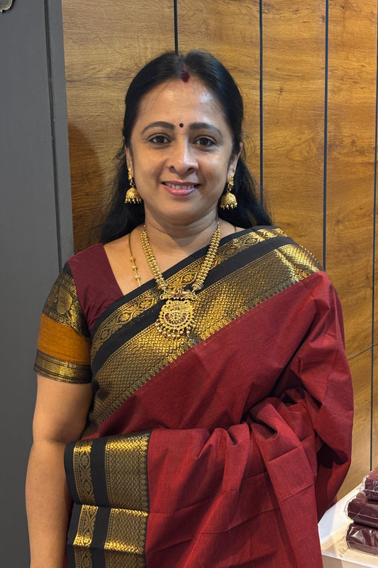 Meenakshi -Chettinad  Cotton | Maroon With Black| MCK04