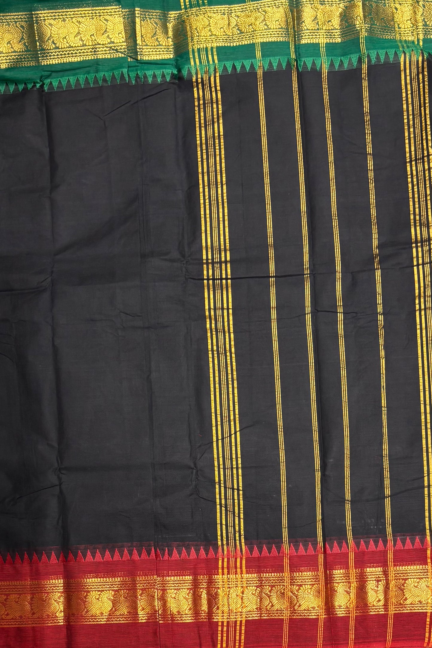 Meenakshi -Chettinad  Cotton | Black  with Green/ Red  | MCK12