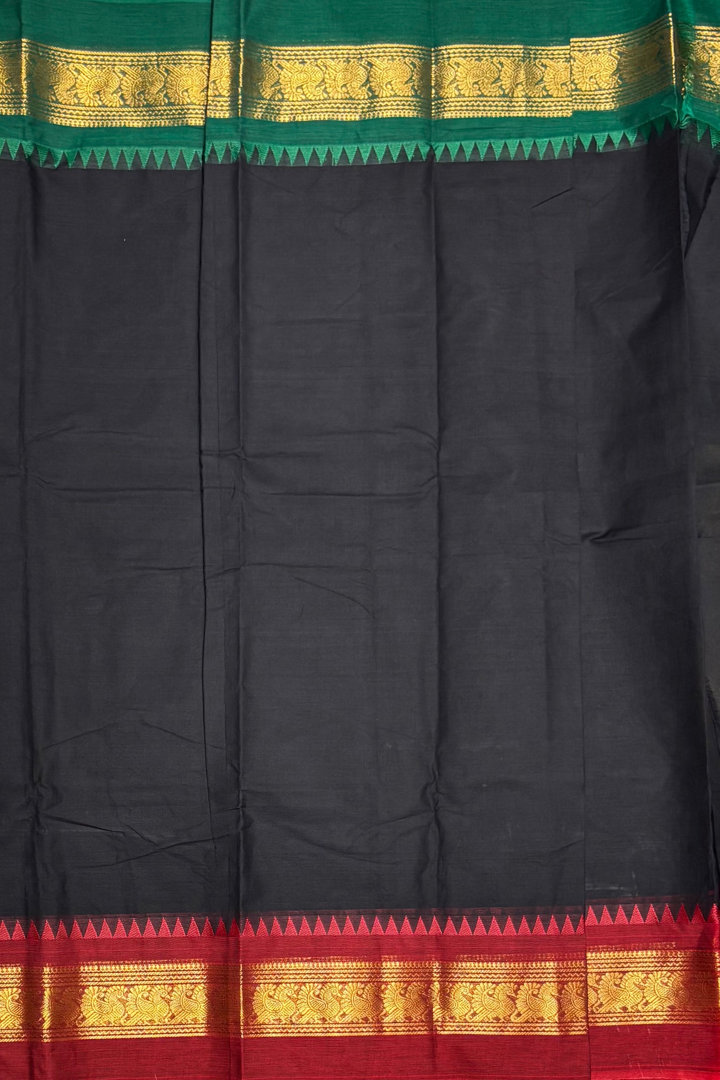 Meenakshi -Chettinad  Cotton | Black  with Green/ Red  | MCK12