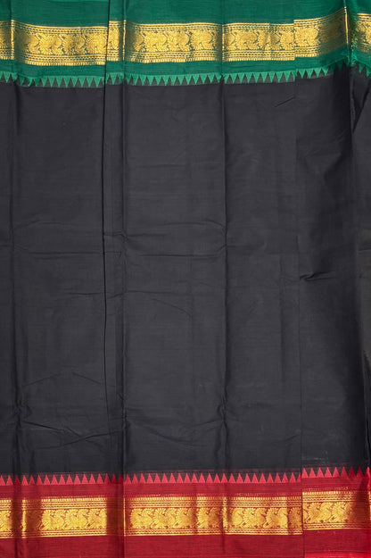 Meenakshi -Chettinad  Cotton | Black  with Green/ Red  | MCK12