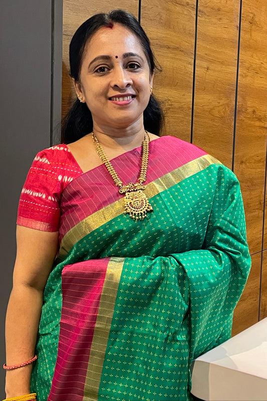 Meenakshi Green Arani Semi Silk | MBAS03
