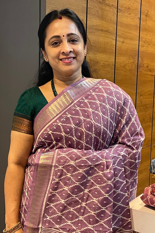 Draped View of Sequins Chanderi Cotton Saree – Graceful Look
